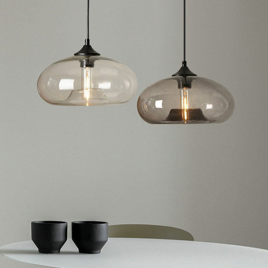 Black Glass 1-Head Modern Ellipse Pendant Light For Dining Tables