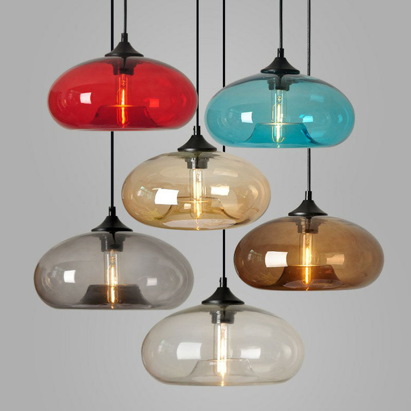Black Glass 1-Head Modern Ellipse Pendant Light For Dining Tables