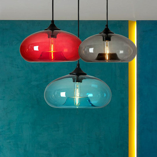 Black Glass 1-Head Modern Ellipse Pendant Light For Dining Tables