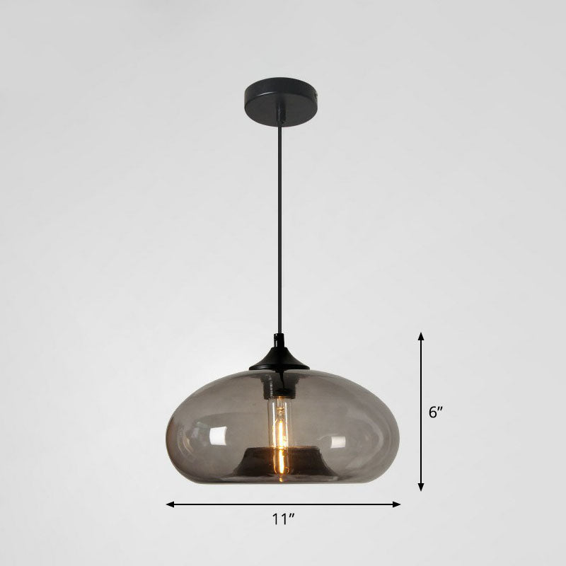 Black Glass Dining Pendant Light With Modern Ellipse Suspension - 1 Head Fixture Smoke Gray