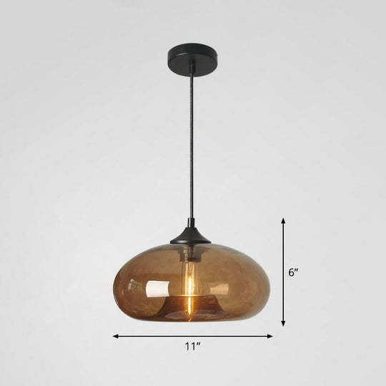 Black Glass Dining Pendant Light With Modern Ellipse Suspension - 1 Head Fixture Coffee
