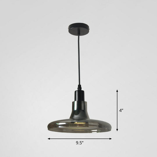 Contemporary Smoke Grey Glass Pendant Light With Pot Lid Design - Black Ceiling Lighting For Dining