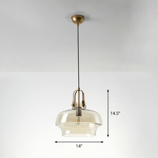 Modern Glass Pot-Shaped Pendant Light For Dining Room Ceiling Cognac
