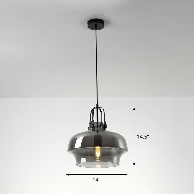 Postmodern Glass Pot-Shaped Pendant Ceiling Light For Dining Room Smoke Gray