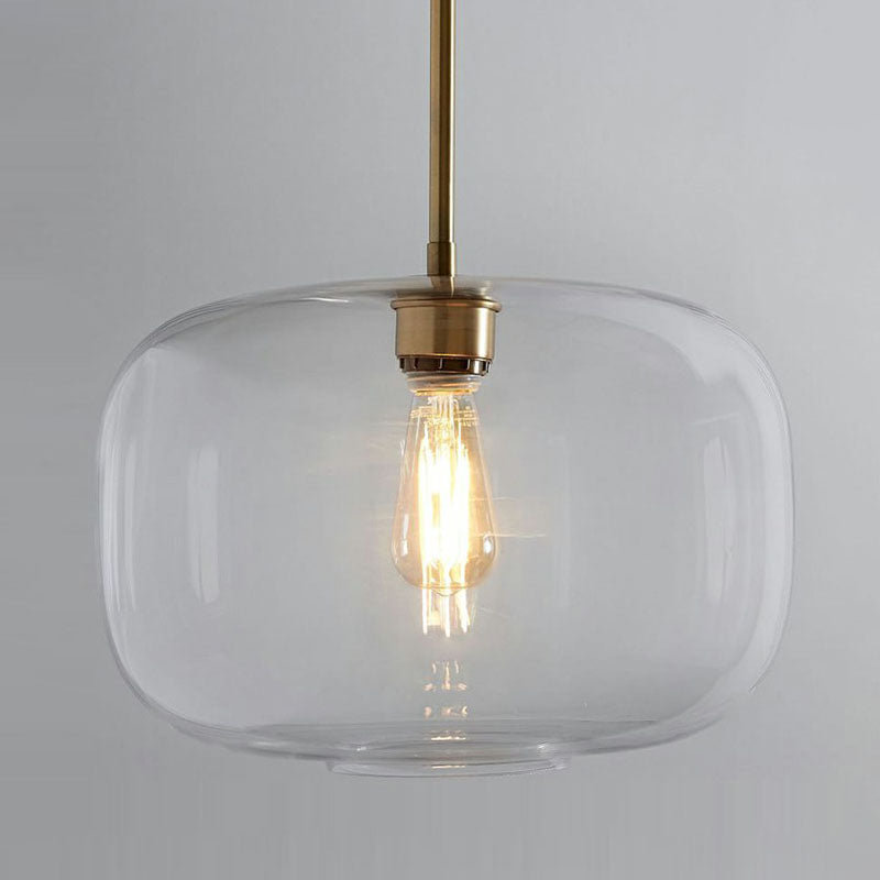 Simplicity Glass Pendant Light With Gold Finish - Clear Mug Shape Single Bulb Suspension
