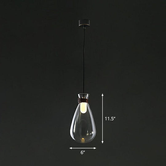 Minimalist Raindrop Glass Hanging Light With Leather Strap - 1-Light Suspended Lighting Fixture