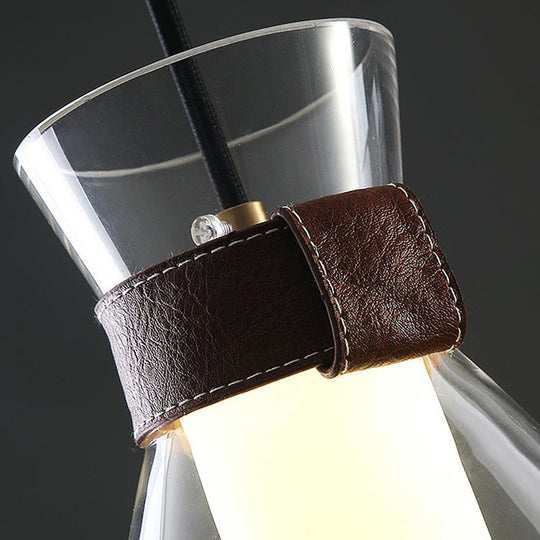 Minimalist Raindrop Glass Hanging Light With Leather Strap - 1-Light Suspended Lighting Fixture