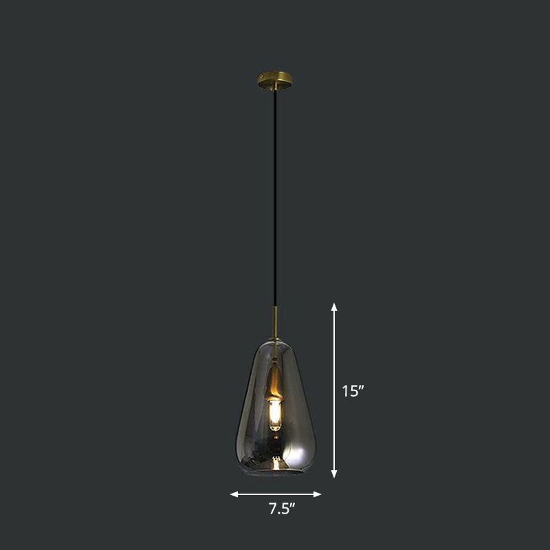 Droplet Pendant Light - Open-Kitchen Glass Simplicity Design In Brass Smoke Gray