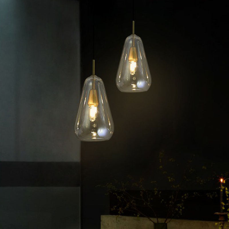 Droplet Glass Pendant Light - Open-Kitchen 1-Head Simplicity Pendulum In Brass