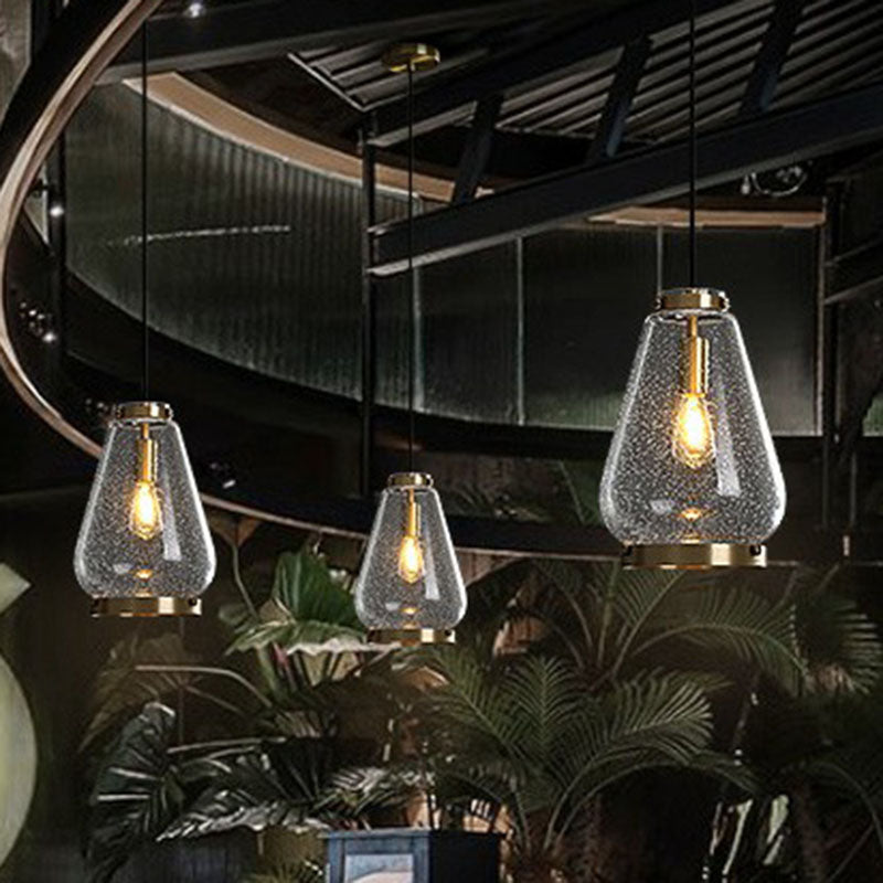 Clear Seeded Glass Geometry Pendant Lamp - Simplistic Bedroom Hanging Fixture