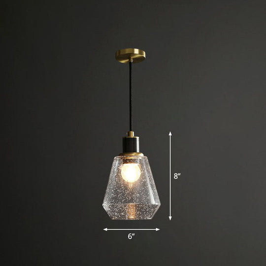 Simple Clear Seeded Glass Geometry Pendant Light For Single Bedroom / A