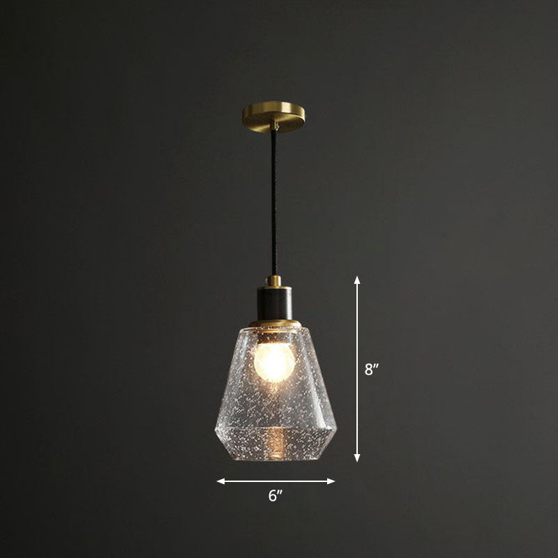 Clear Seeded Glass Geometry Pendant Lamp - Simplistic Bedroom Hanging Fixture / A