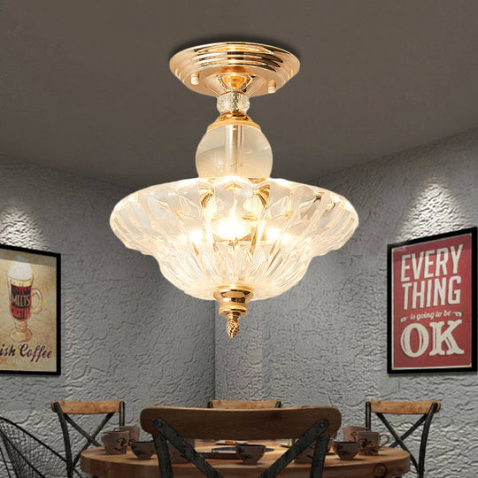 Modern Ribbed Glass Semi Flush Mount Light In Black/Gold - 12’/16’ Diameter 1 Crystal Ceiling