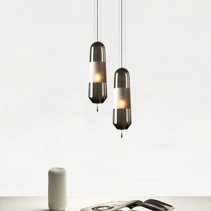 Nordic Glass 1-Bulb Elliptical Suspension Ceiling Pendant Lamp For Dining Room With Pull Chain