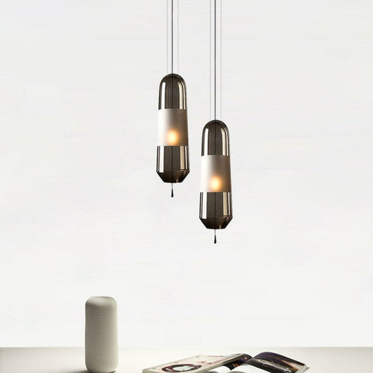 Nordic Glass 1-Bulb Elliptical Suspension Ceiling Pendant Lamp For Dining Room With Pull Chain