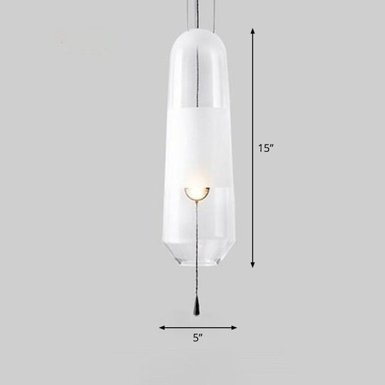 Nordic Glass 1-Bulb Elliptical Suspension Ceiling Pendant Lamp For Dining Room With Pull Chain Clear