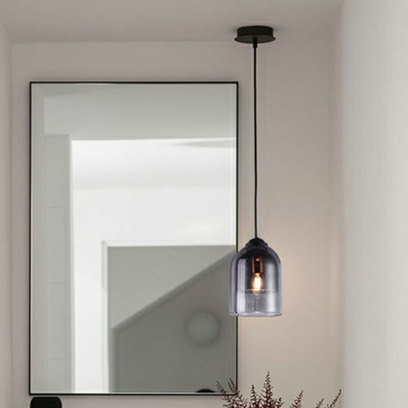 Smoke Grey Glass Pendant Light - Modern Cloche Design With 1 Head And Black Hanging Fixture