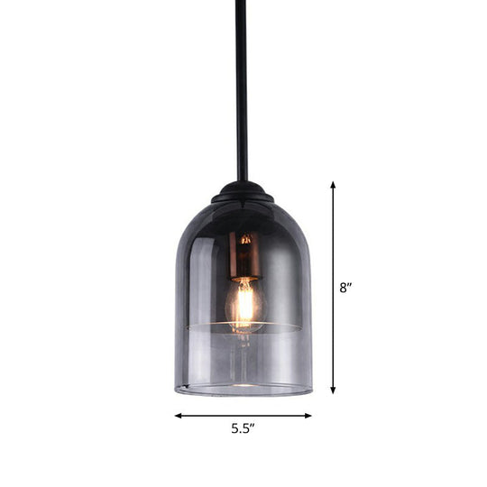 Modern Smoke Grey Glass Pendant Lighting - Cloche: Single Head Black Hanging Light Fixture
