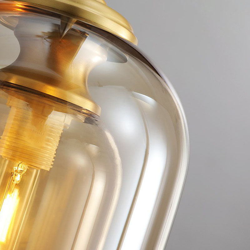 Modern Bedroom Hanging Lamp With Double Glass Cloche Shade