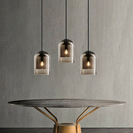 Contemporary Glass Cloche Hanging Lamp - Kitchen Pendant Light Fixture Cognac