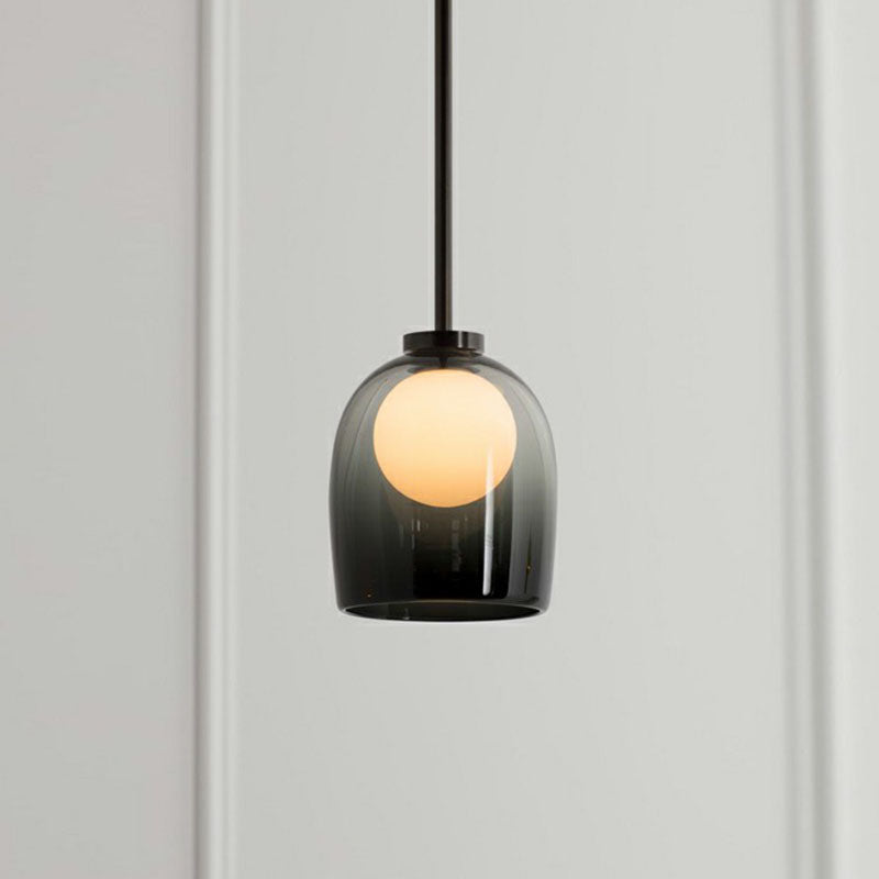 Contemporary Glass Cup Pendant Light For Dining Room - 1 Head Hanging Pendulum