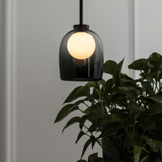 Contemporary Glass Cup Pendant Light For Dining Room - 1 Head Hanging Pendulum