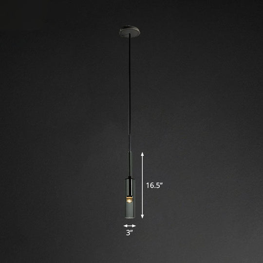 Minimalist Smoke Grey Glass Tube Hanging Light - 1-Light Black Suspension For Bedroom