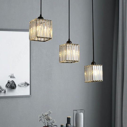 Modern Geometric Crystal Block Pendant Light - 3-Light Ceiling Fixture For Living Room