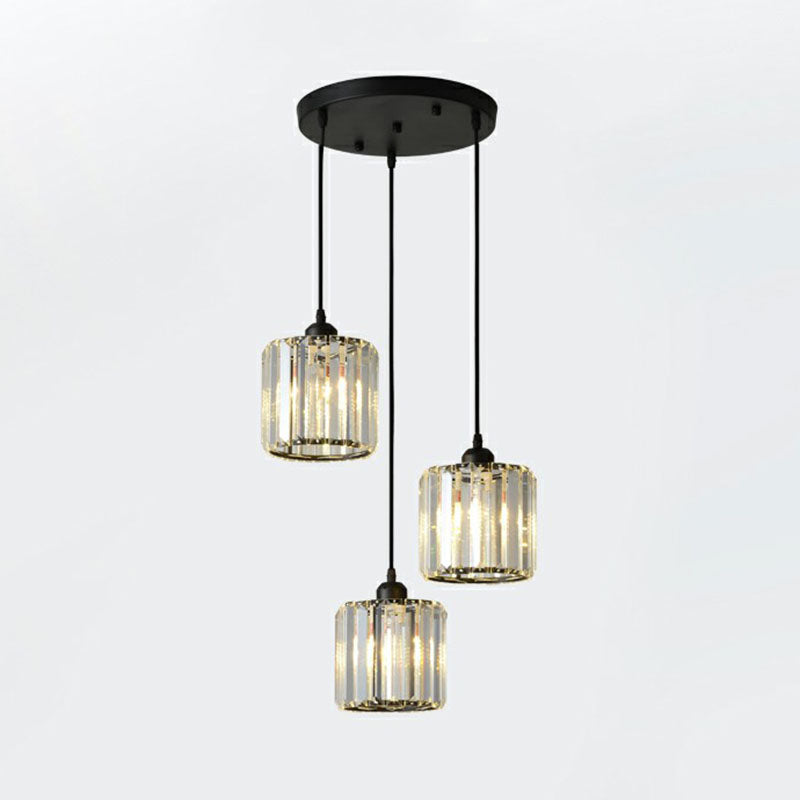 Modern Geometric Crystal Block Pendant Light - 3-Light Ceiling Fixture For Living Room Black / Round