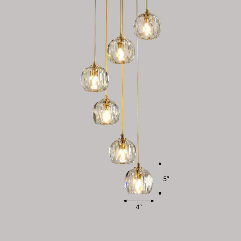 Postmodern Gold K9 Crystal Cluster Pendant Light - Elegant Hanging Lamp For Stairway 6 /