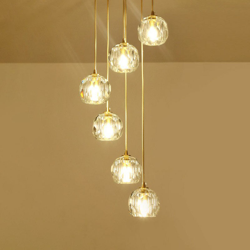 Postmodern Gold K9 Crystal Cluster Pendant Light - Elegant Hanging Lamp For Stairway