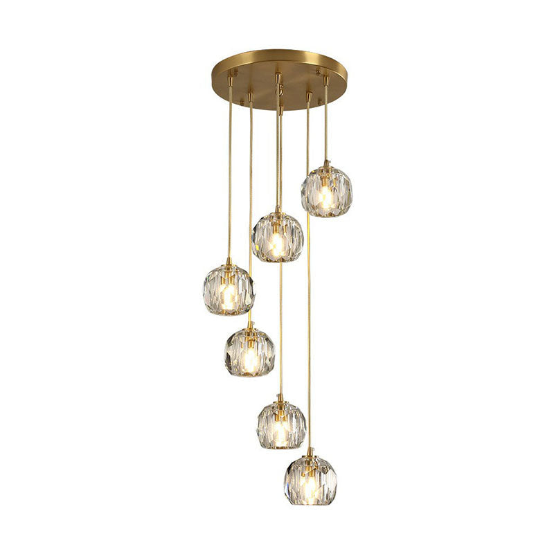 Postmodern Gold K9 Crystal Cluster Pendant Light - Elegant Hanging Lamp For Stairway