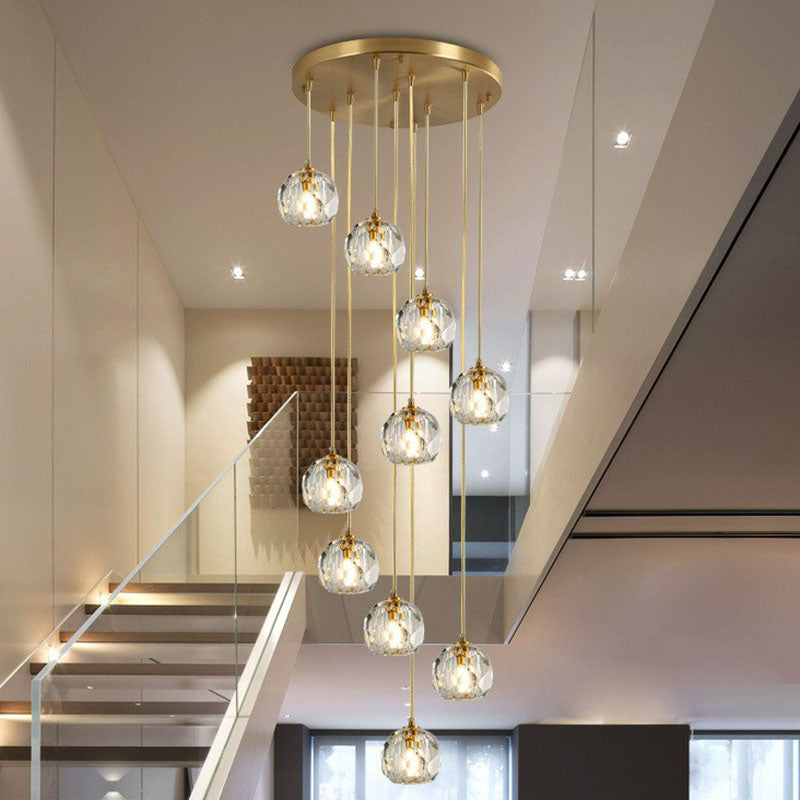 Gold K9 Crystal Pendant Lamp For Stairway Decor