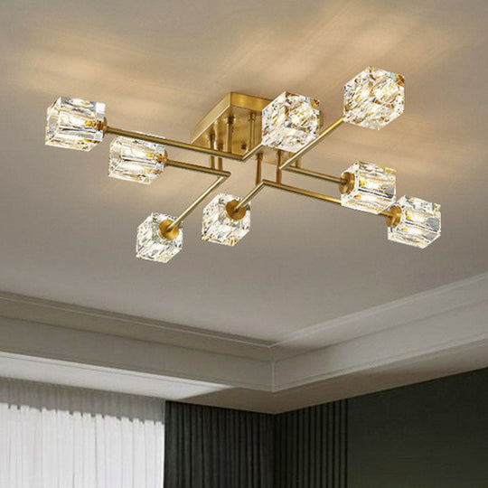 Post - Modern Crystal Cube Ceiling Light With Gold Finish