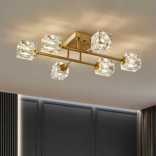 Post - Modern Crystal Cube Ceiling Light With Gold Finish