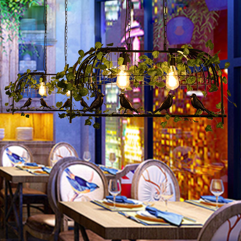 Birdcage Iron Pendant Light With Decorative Ivy - Vintage Black Ceiling Fixture For Restaurants 2 /