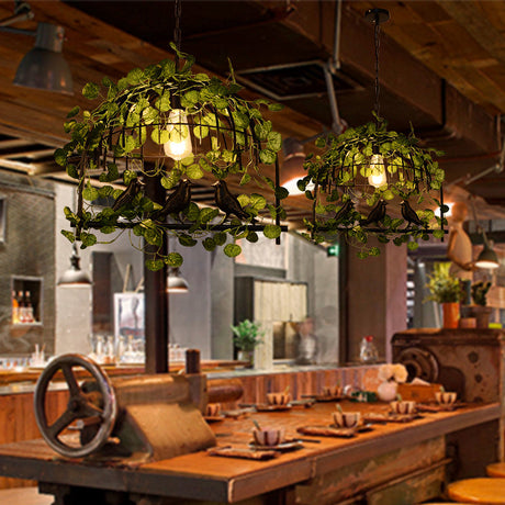 Vintage Iron Island Pendant Light With Ivy Decor For Restaurant Ceiling - Black 1 /