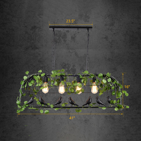 Vintage Iron Island Pendant Light With Ivy Decor For Restaurant Ceiling - Black 4 /