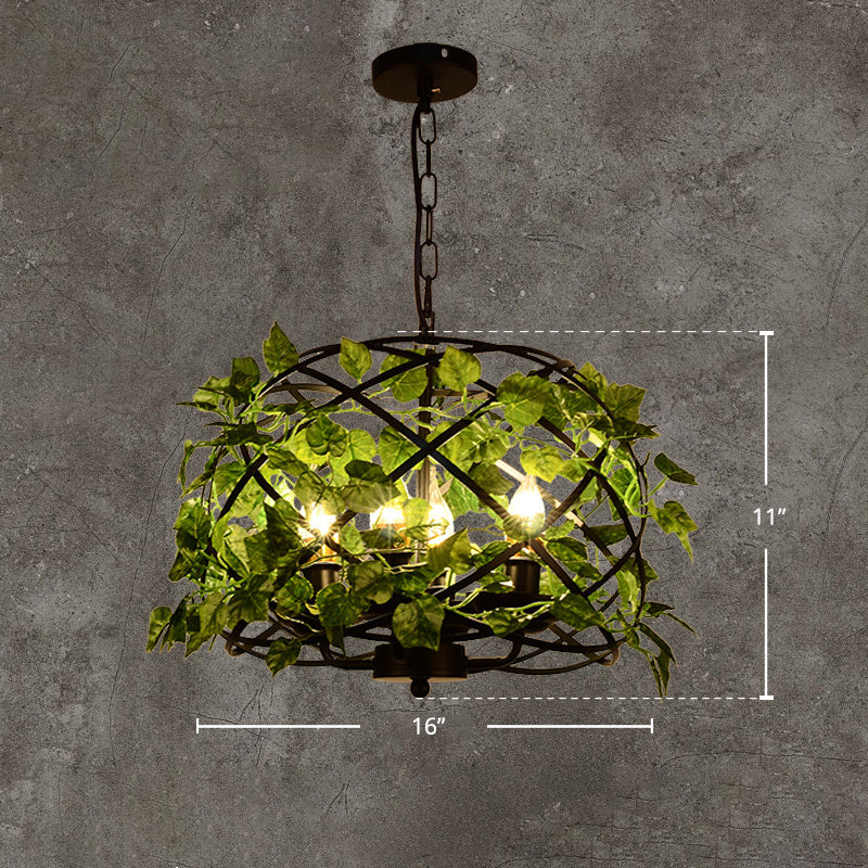 Iron Pendant Ceiling Light With Retro Bird Nest Design And Green Decorative Ivy – Single