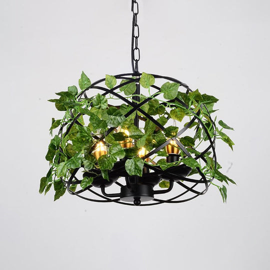 Iron Pendant Ceiling Light With Retro Bird Nest Design And Green Decorative Ivy – Single