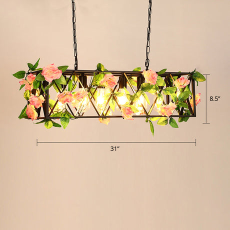 Metallic Industrial Hanging Pendant Light With Plant-Inspired Decor For Restaurants Green-Pink