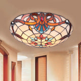 Antique Tiffany Glass Orange Led Flushmount Ceiling Light For Bedroom - Flower Flush Mount / 19.5