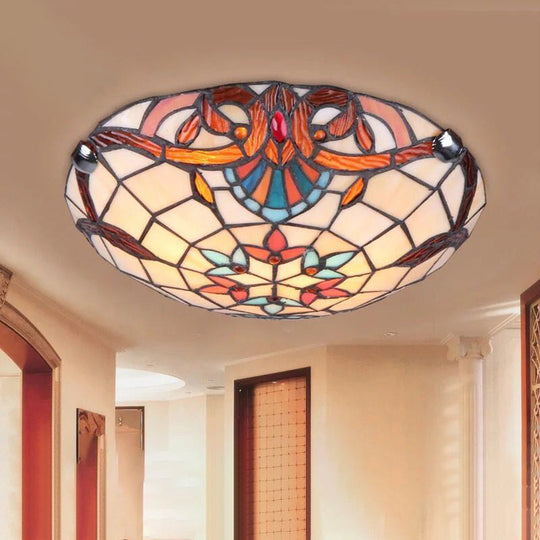 Antique Tiffany Glass Orange Led Flushmount Ceiling Light For Bedroom - Flower Flush Mount / 16