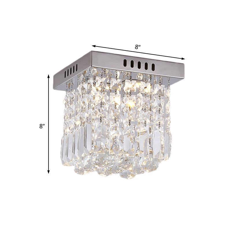 Modern Crystal Chrome Flush Mount Led Ceiling Light - 8’/16’ Cubic/Cuboid For Bedroom