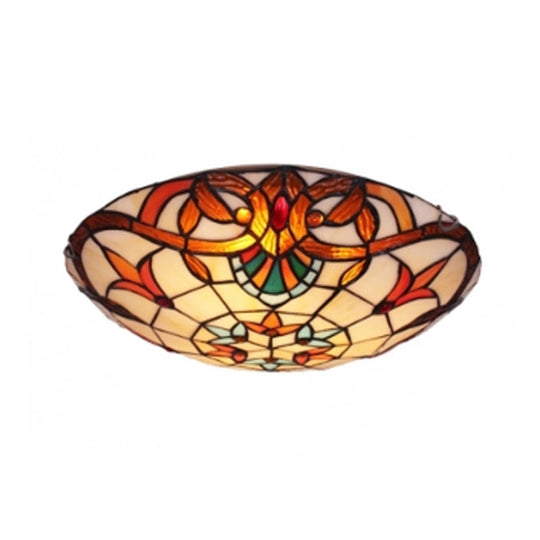 Antique Tiffany Glass Orange Led Flushmount Ceiling Light For Bedroom - Flower Flush Mount