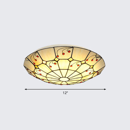 Tiffany Glass Classic Led Flush Ceiling Light Fixture With Grid Pattern Apricot / 12’