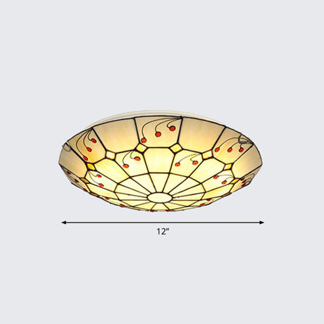 Tiffany Glass Classic Led Flush Ceiling Light Fixture With Grid Pattern Apricot / 12