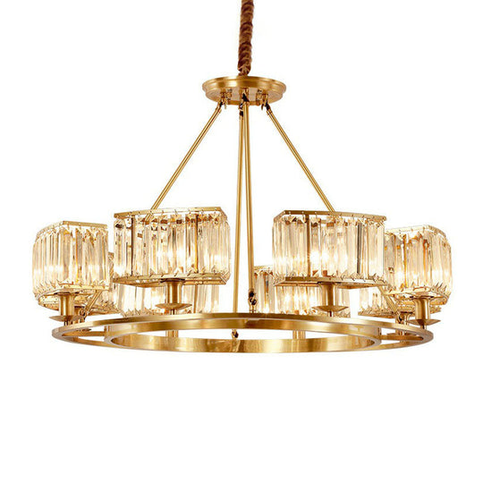 Gold Round Chandelier Pendant Light With Contemporary K9 Crystal For Elegant Living Room Décor