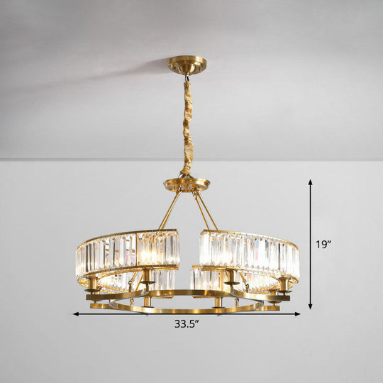 Gold Round Chandelier Pendant Light With Contemporary K9 Crystal For Elegant Living Room Décor