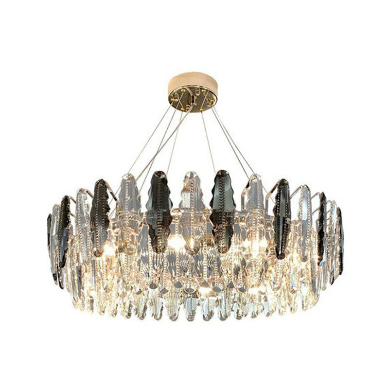 Crystal Drum Suspension Chandelier For Modern Living Room Lighting